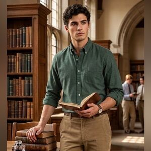 J.Crew Flex Oxford Shirt - Men’s Size Large - Heathered Dark Green